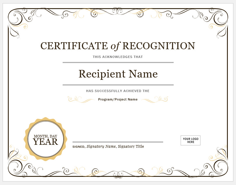 Free Printable Certificate Of Recognition Template