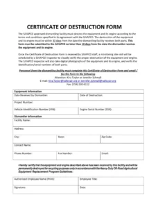 Certificate of Destruction Template