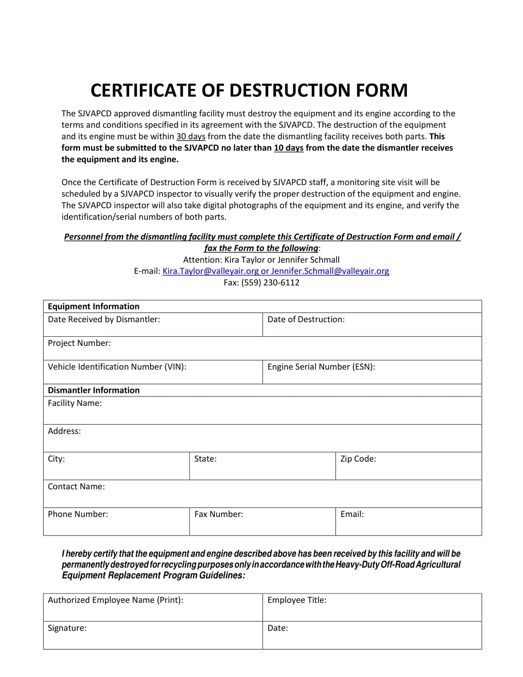 Certificate of Destruction Template Certificate of Destruction Template