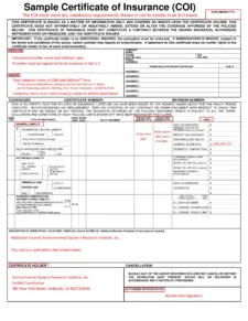 Certificate of Insurance Template