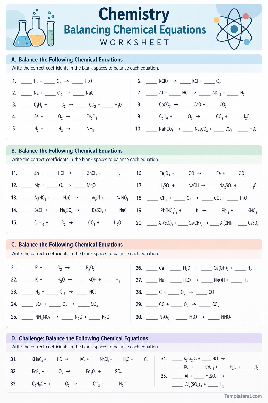 Chemistry Balancing Chemical Equations Worksheet Chemistry Balancing Chemical Equations Worksheet