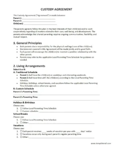 Child Custody Agreement Template Word