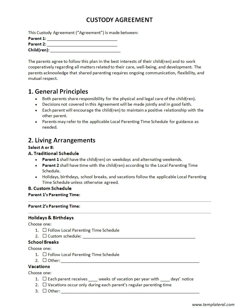 Child Custody Agreement Template Word