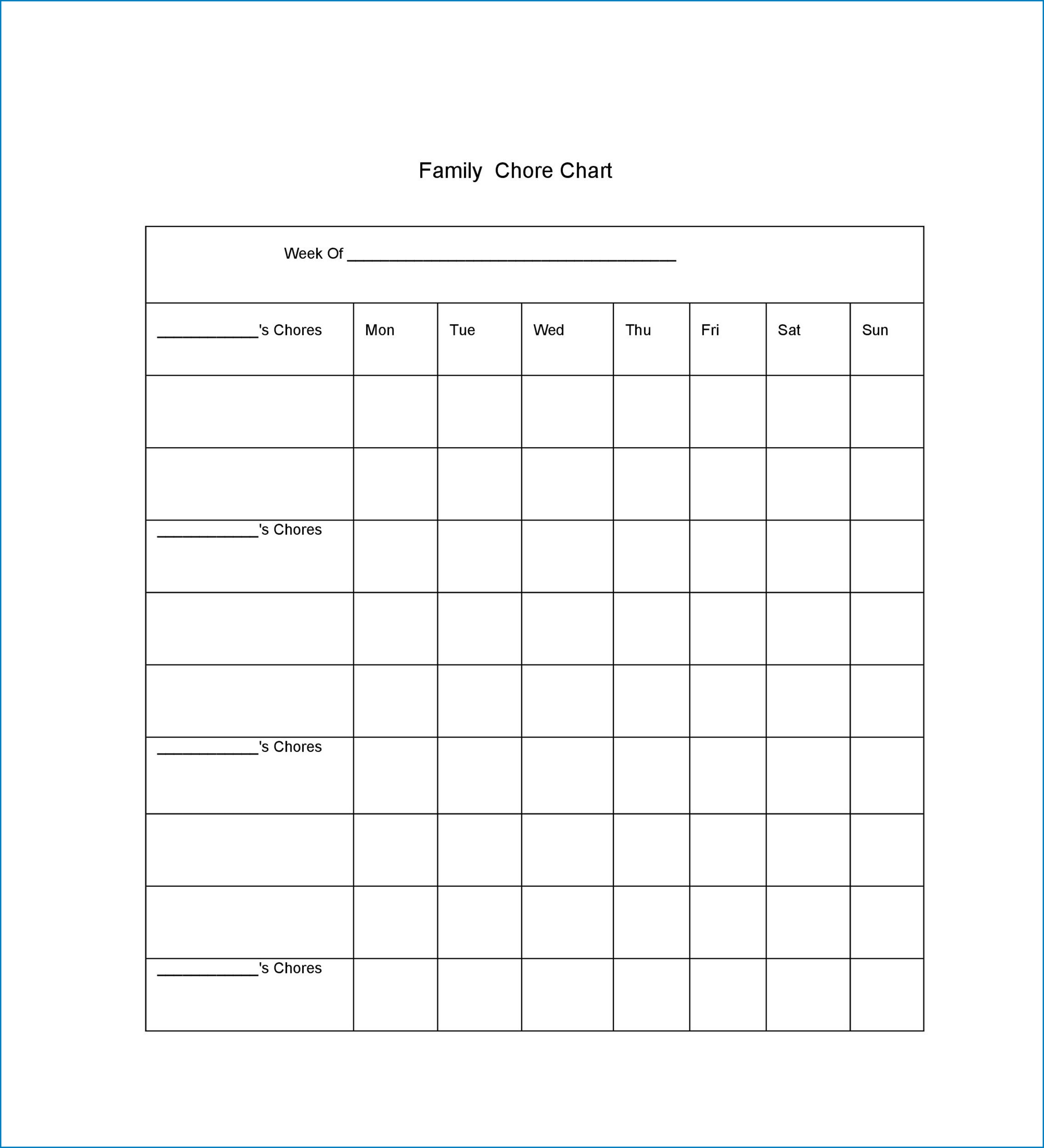 Chore Chart Template Example