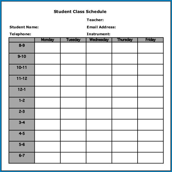 Class Timetable Template Example