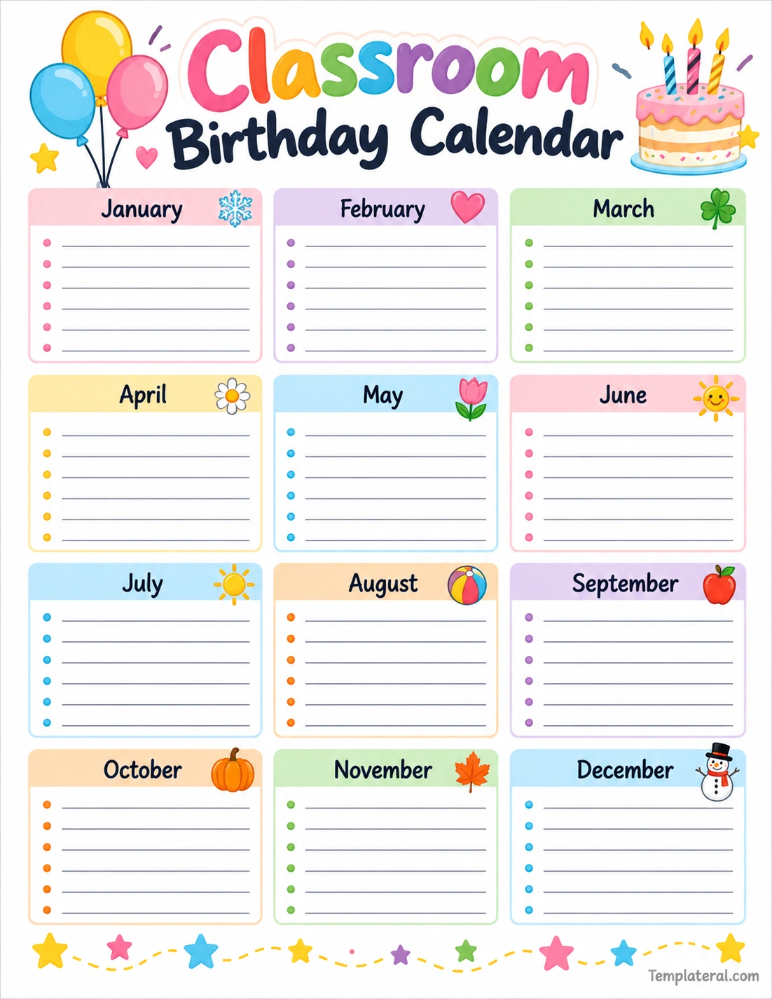 Classroom Birthday Calendar Template Classroom Birthday Calendar Template