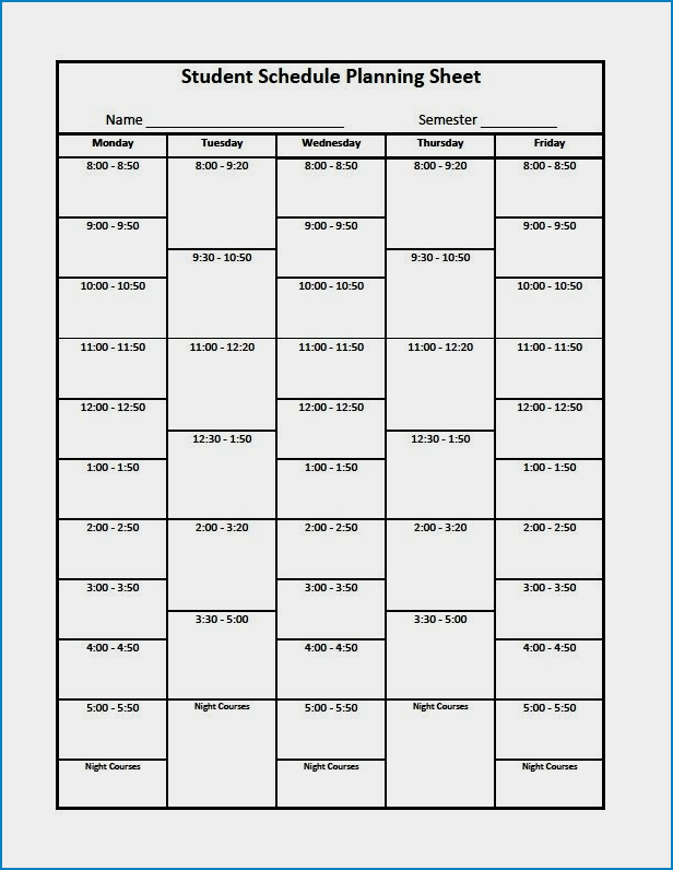 College Class Schedule Template Sample