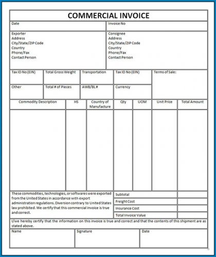 √ Free Printable Commercial Invoice Template