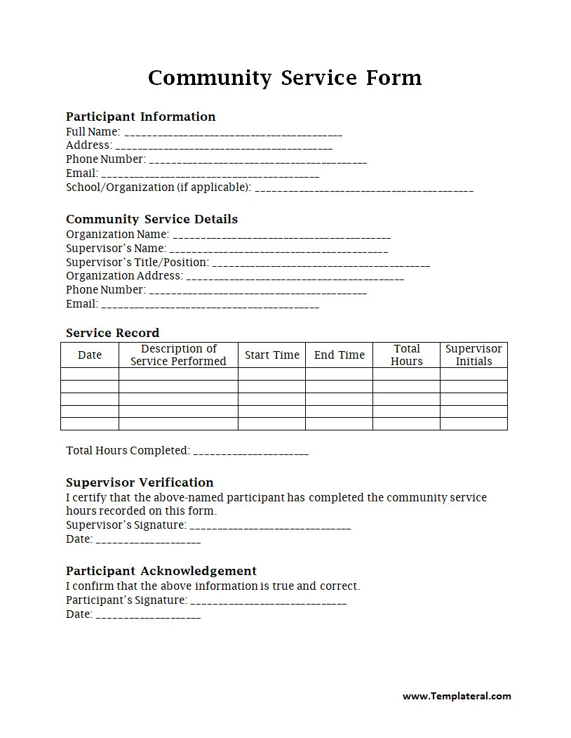 Community Service Form Template