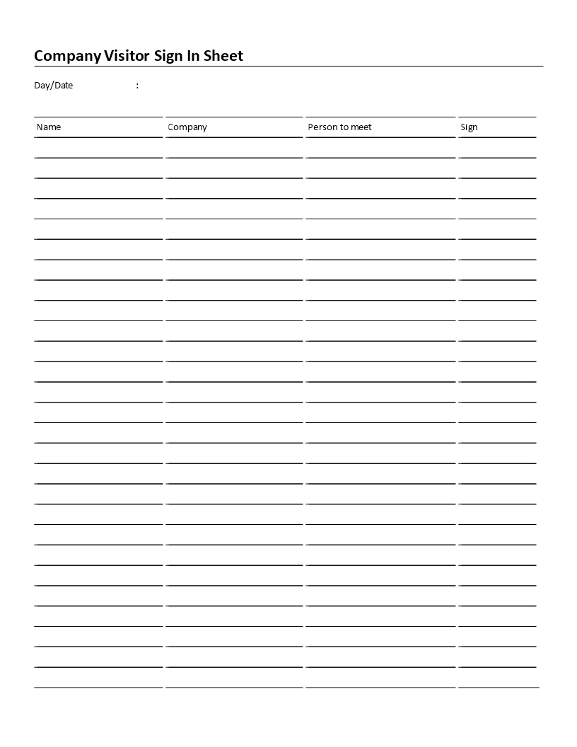 Company Visitor Sign in Sheet Template Example Company Visitor Sign in Sheet Template Example