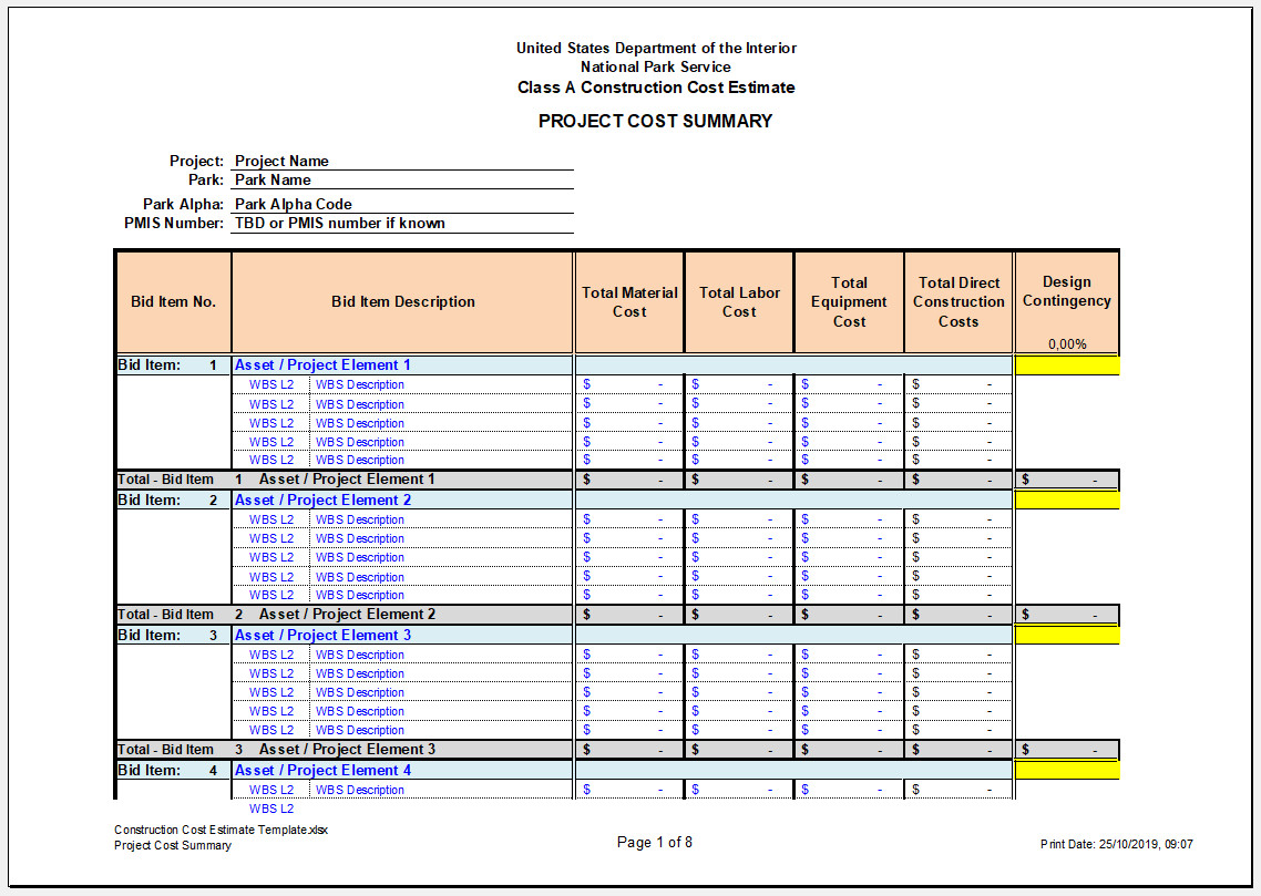 Free Printable Construction Cost Estimate Template