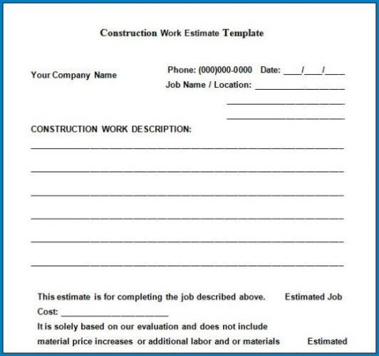 √ Free Printable Construction Quote Template