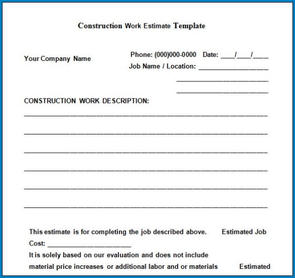Construction Quote Template Sample