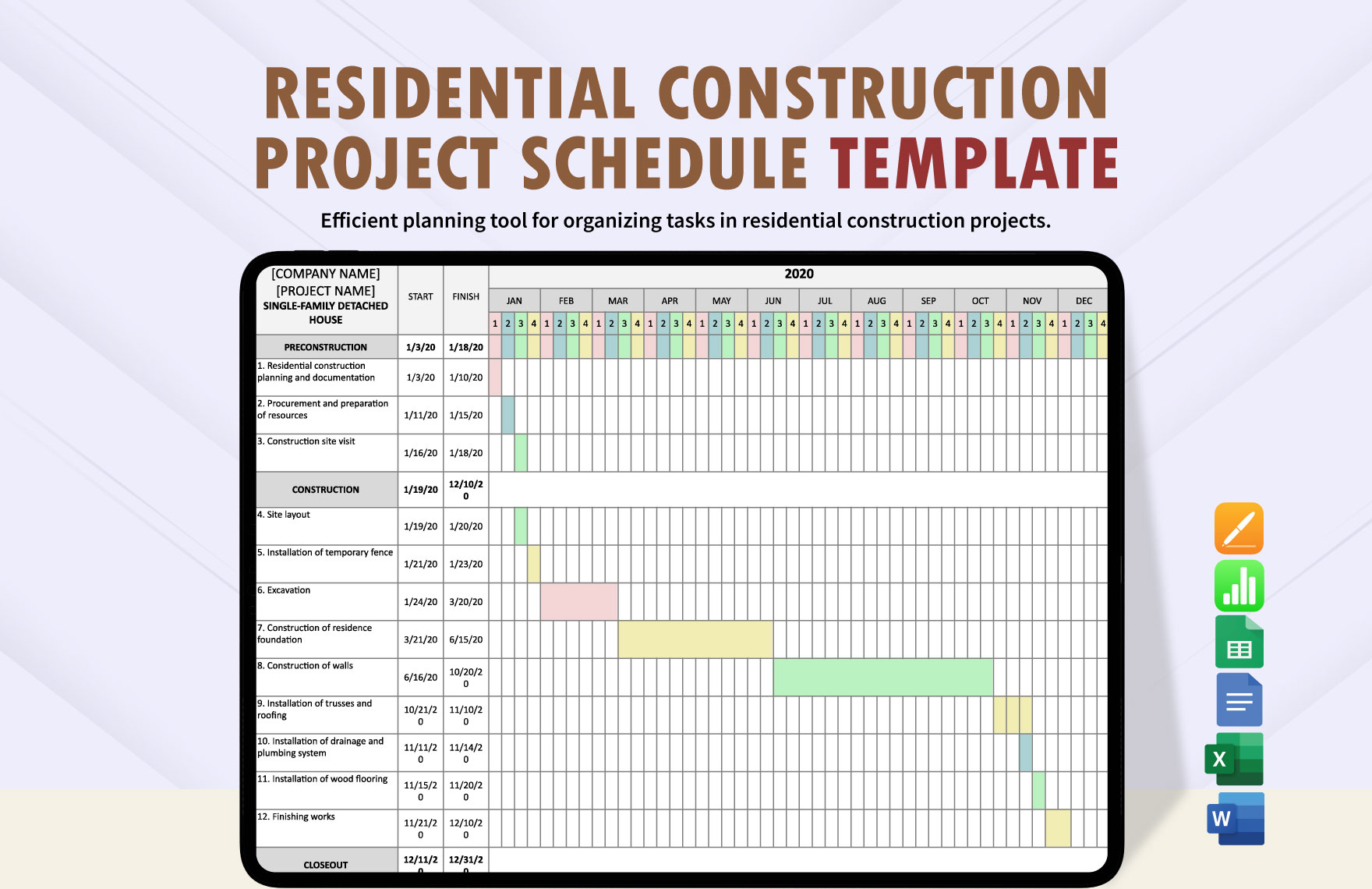 Construction Schedule Template