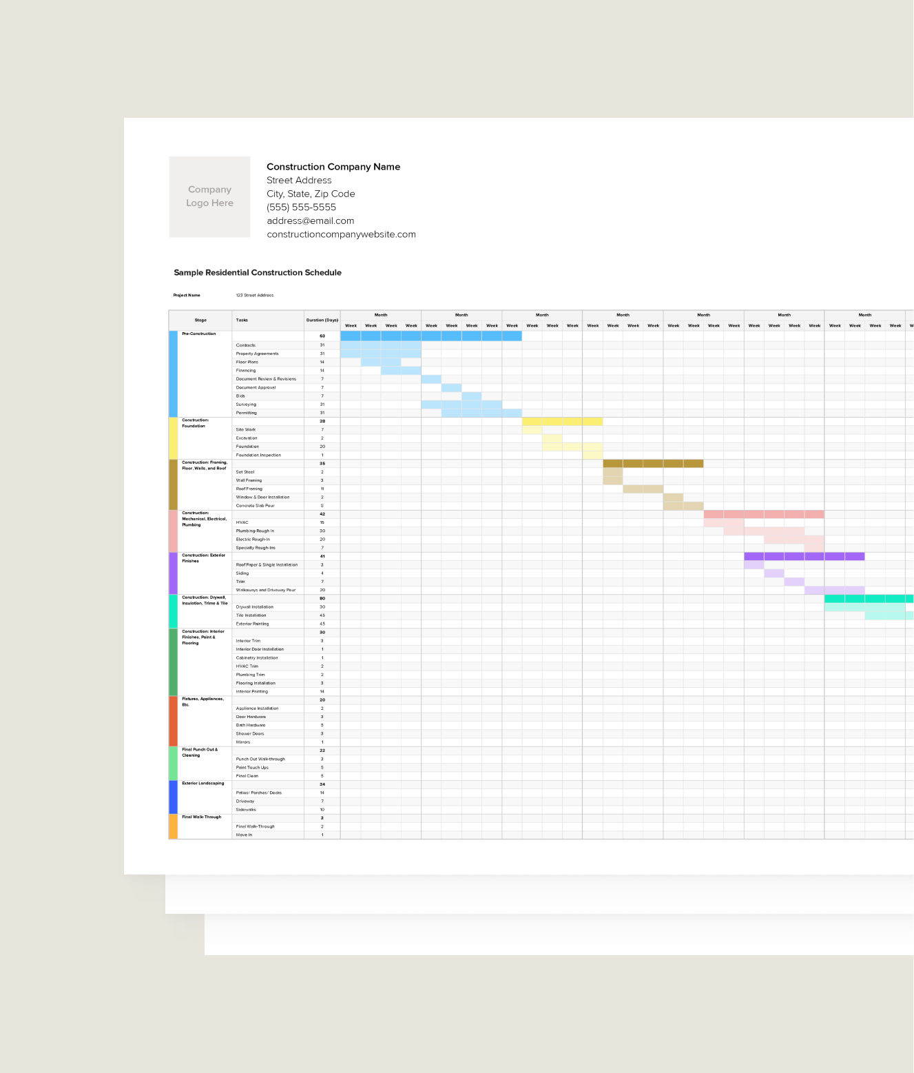 Construction Schedule Template