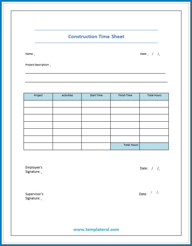 Free Editable Construction Timesheet Template