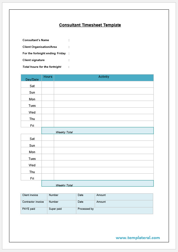 Free Printable Consultant Timesheet Template