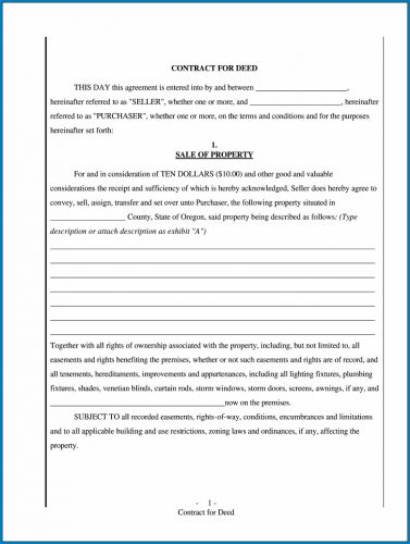 √ Free Printable Contract For Deed Template