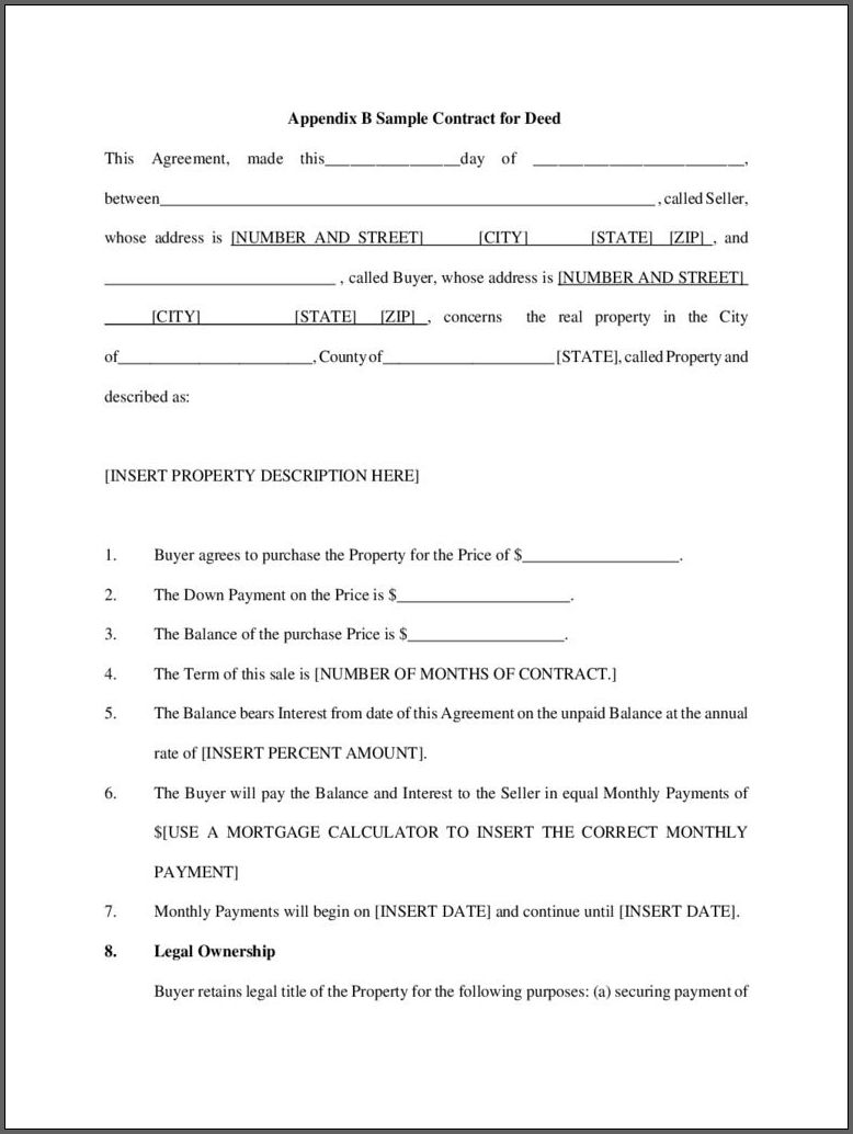 Contract For Deed Template Sample