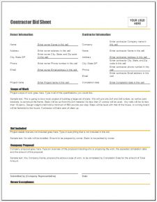 √ Free Printable Contractor Bid Sheet Template