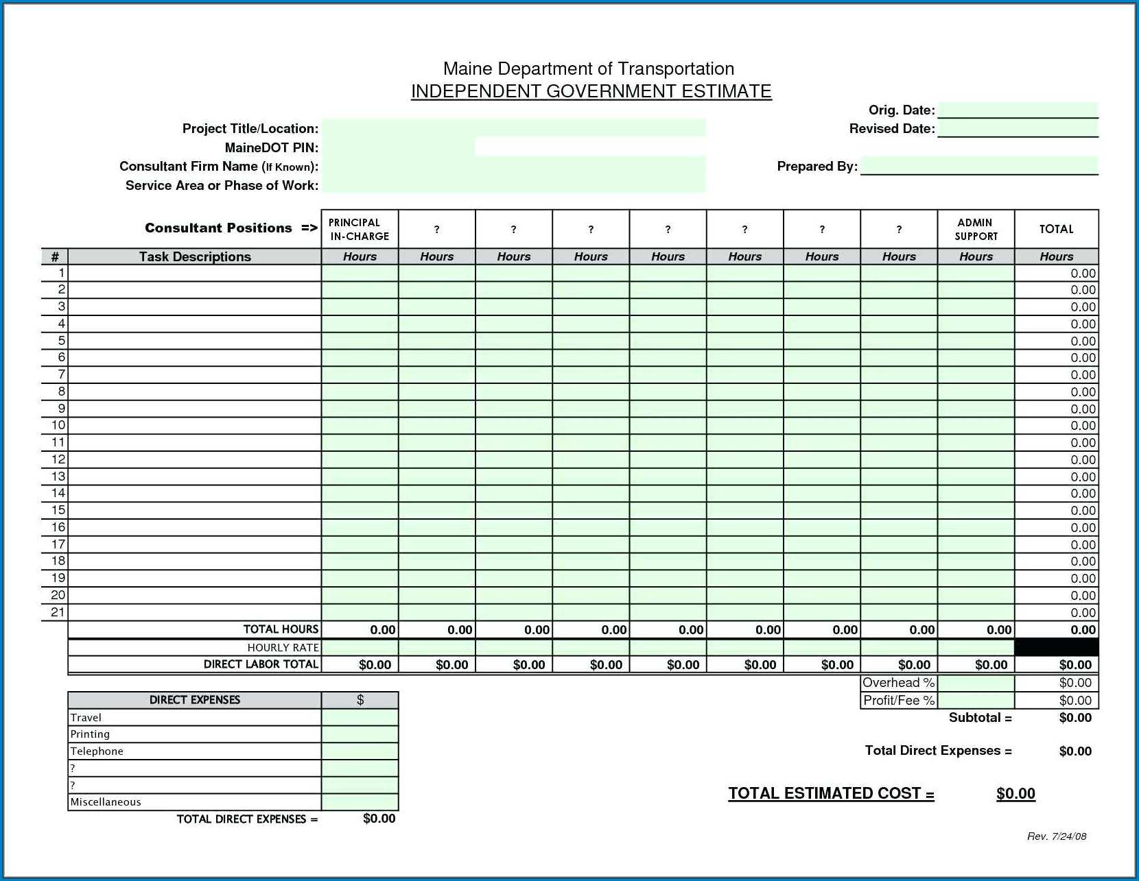 √ Free Printable Contractor Bid Sheet Template