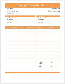 √ Free Printable Contractor Estimate Template