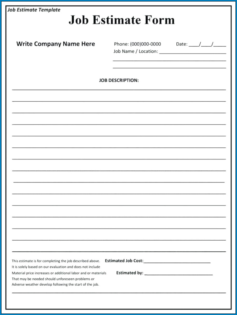  Free Printable Contractor Estimate Template Templateral