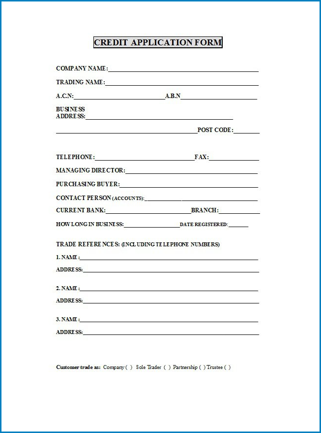 Credit Application Form for Business Sample