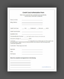 Printable Credit Card Authorization Form Template