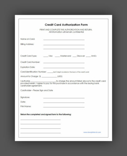 √ Free Credit Card Authorization Form Template
