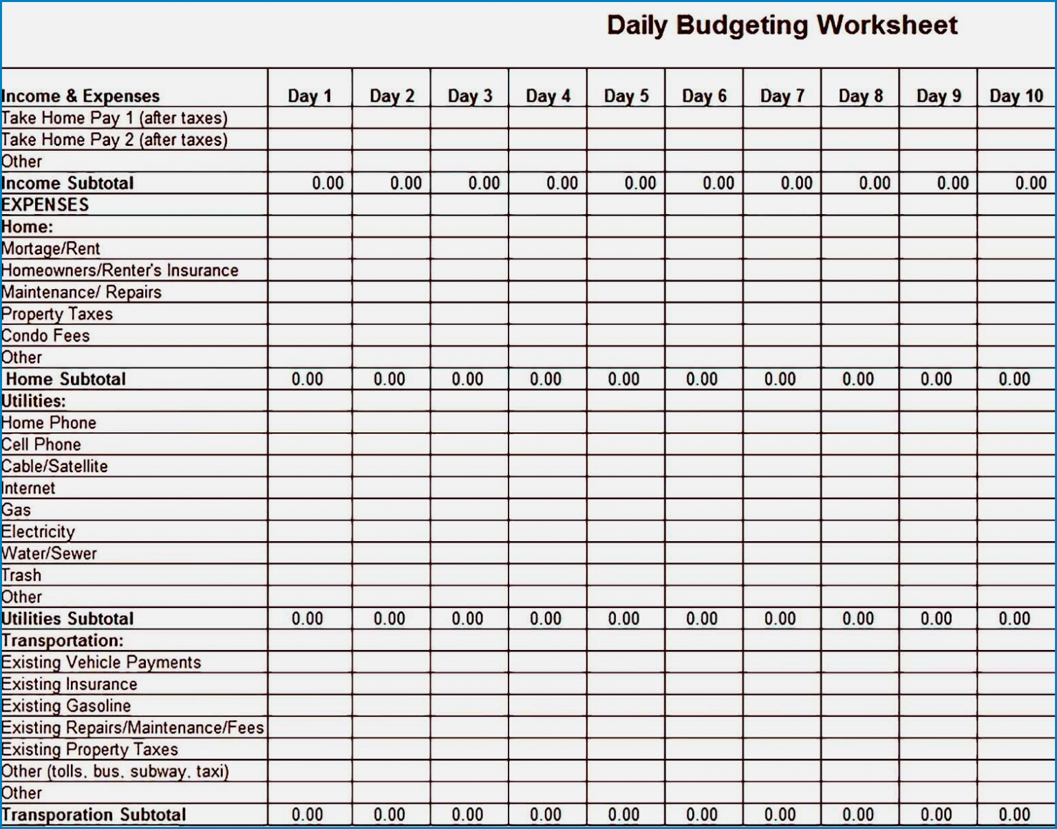 √ Free Printable Daily Budget Template