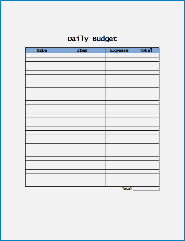 Free Printable Daily Budget Template