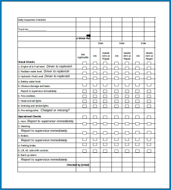 Daily Checklist Template Example