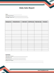 Simple Daily Sales Report Template Word