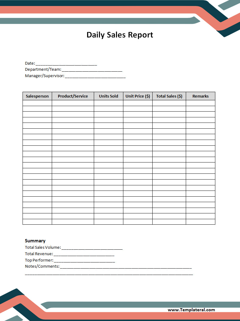 Daily Sales Report Template Simple Daily Sales Report Template Word