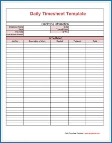 √ Free Editable Blank Daily Timesheet Template