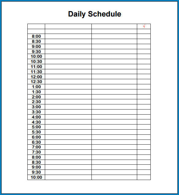 Daily Timetable Template Example