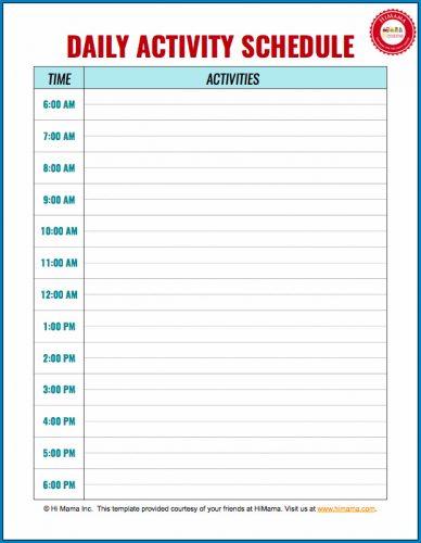 √ Free Printable Daily Timetable Template