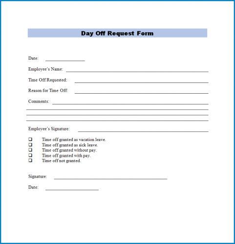 Free Printable Day Off Request Form Printable Forms Free Online