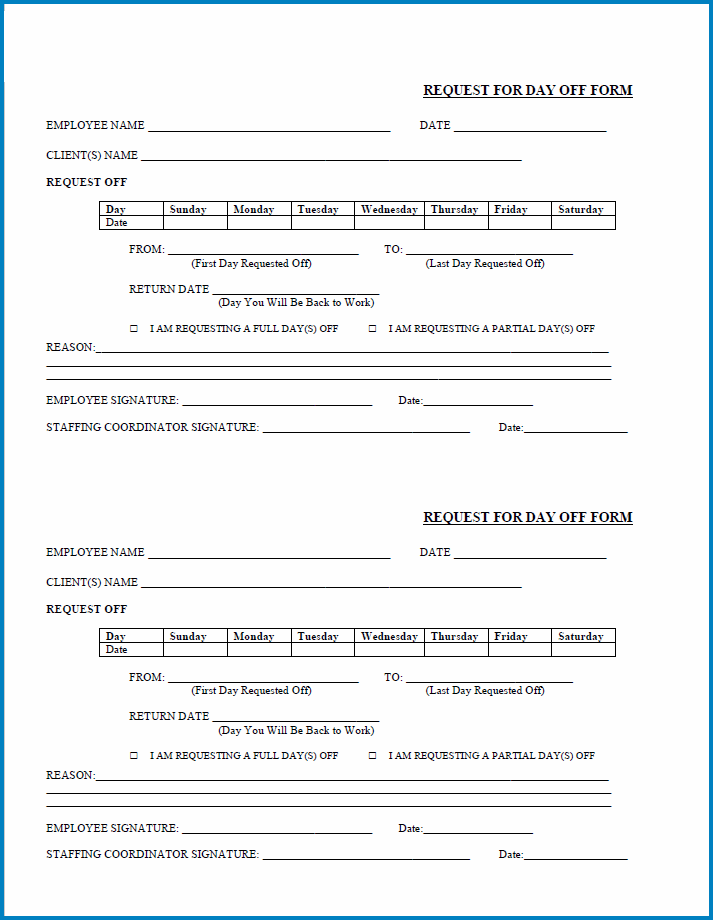 Day Off Request Form Example