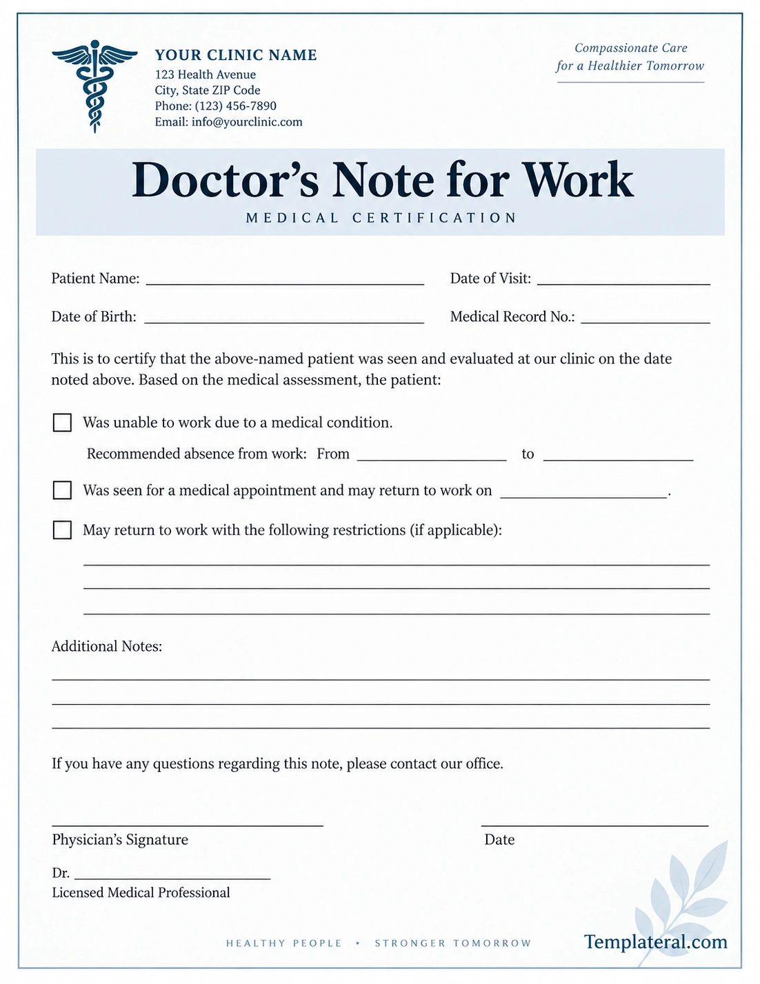 Doctor's Note for Work Template Doctor's Note for Work Template