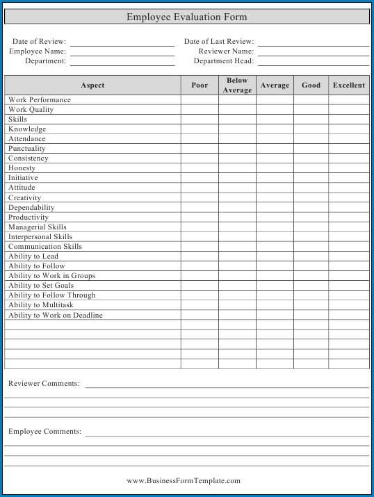 Employee Evaluation Template Sample