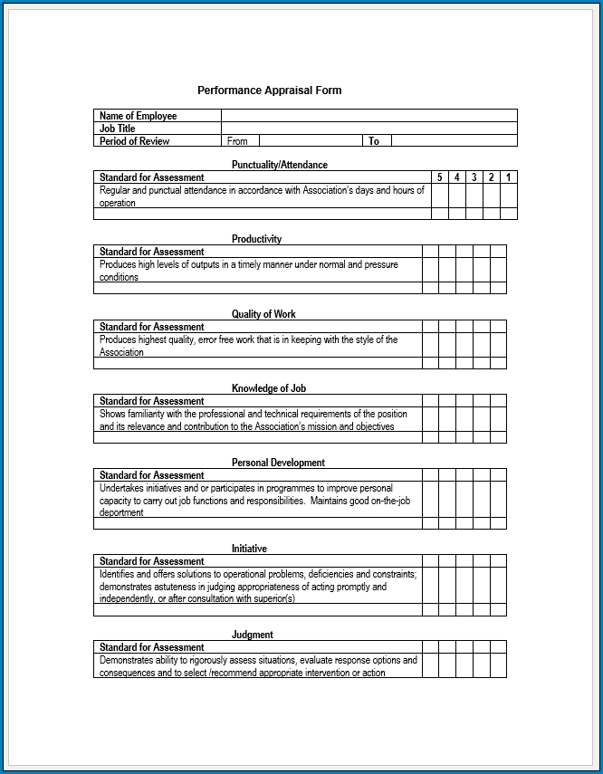 Free Printable Employee Performance Appraisal Form