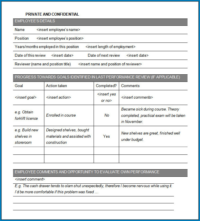 Employee Performance Evaluation Form Sample