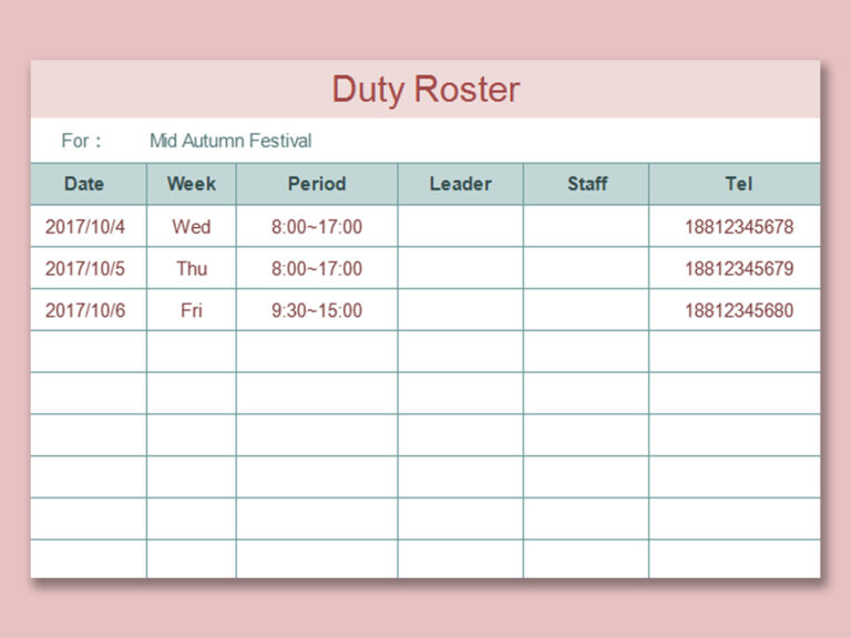 √ Employee Roster Template (Excel)