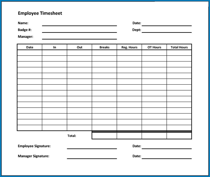 Free Printable Employee Time Sheet Form