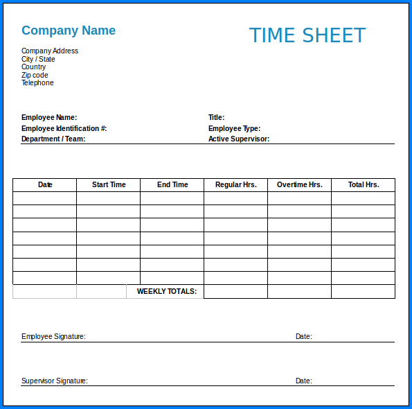 Employee Timesheet Template Sample