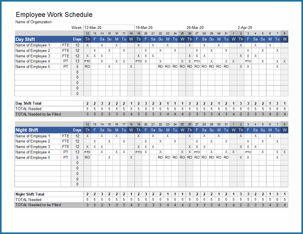 Free Printable Employee Work Schedule Template