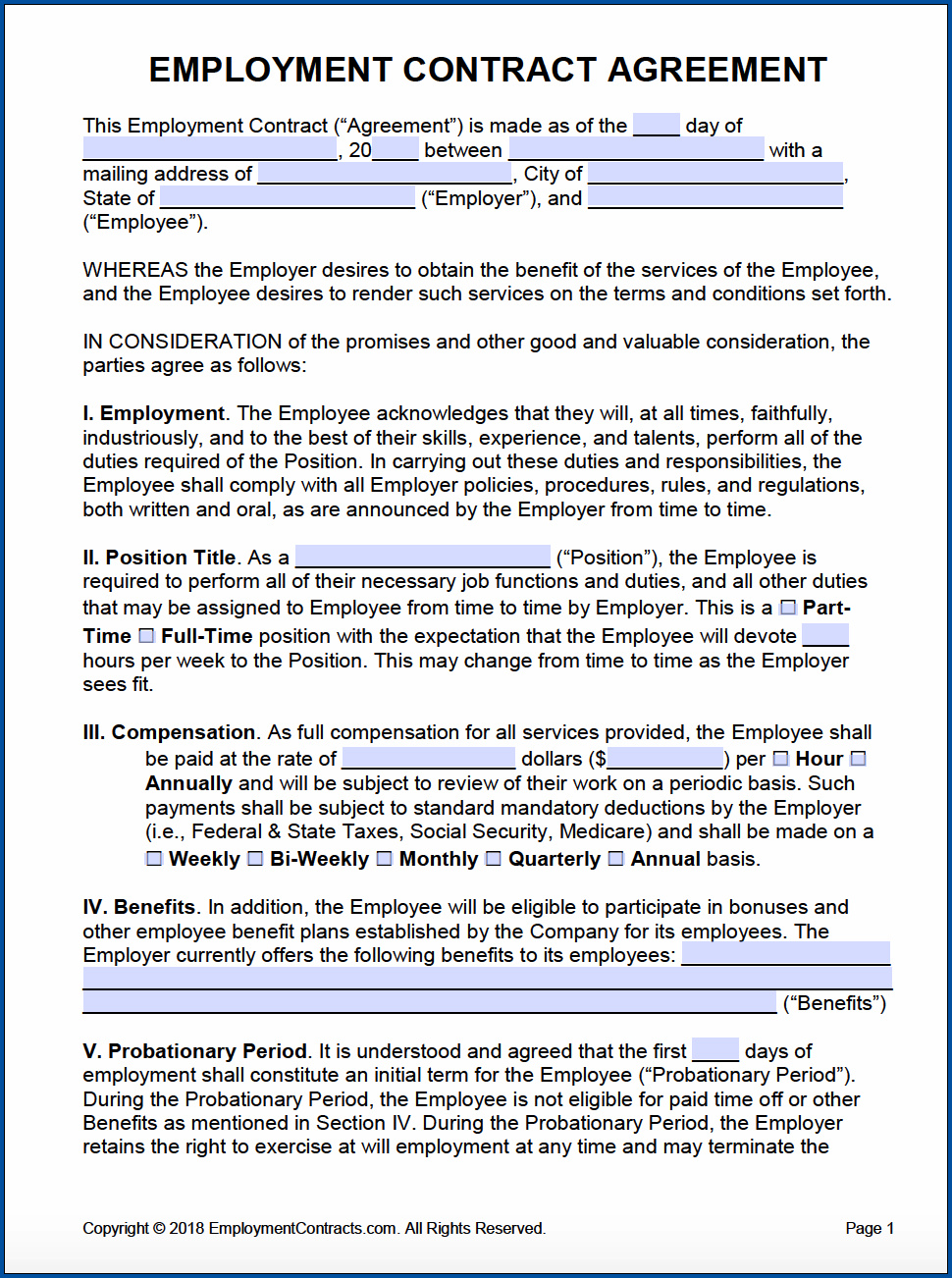 Employment Contract Template Example