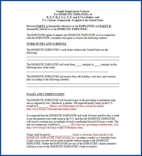 free printable employment contract template templateral
